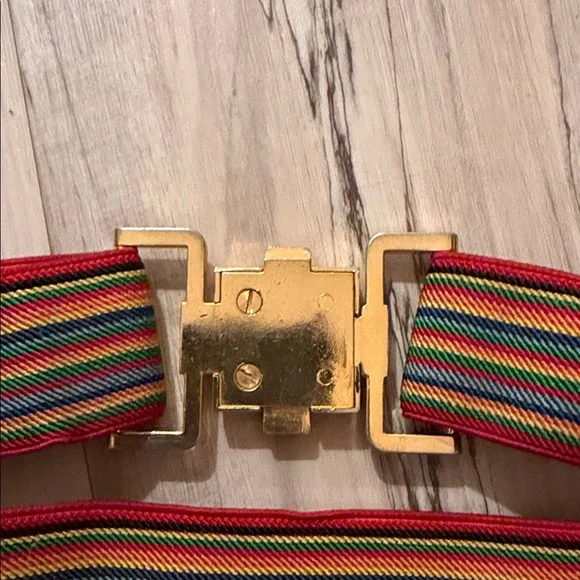 Vtg Gold-Tone Red Multi-Stripe Elastic Waist Belt, Sz Sm/Med - Picture 5 of 7